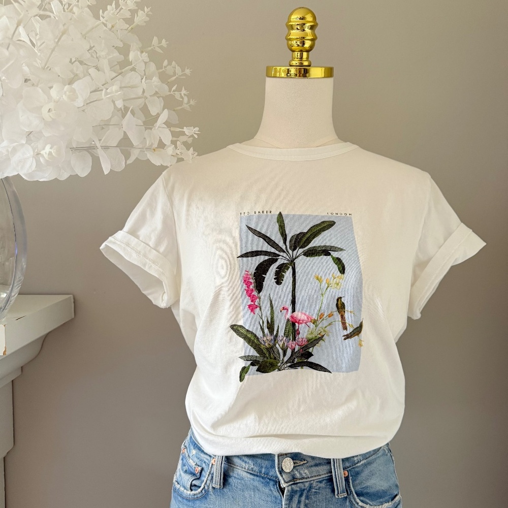 Ted Baker Tropical Print Tee, Sz 4 (Large)